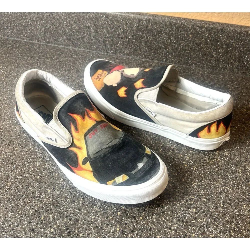 Vans Men Sz 11 Custom Paint Flames/Sut Cobra/SVT ISSAC Slip On Canvas Skate Shoe